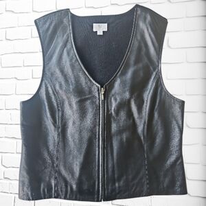 Apt. 9 Black Lambskin Leather Vest W/ Sweater Backing Large
